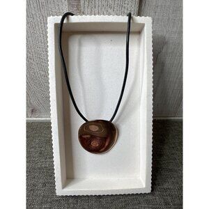 Joan Rivers Black Leather Cord & Metal Pendant Adjustable Necklace